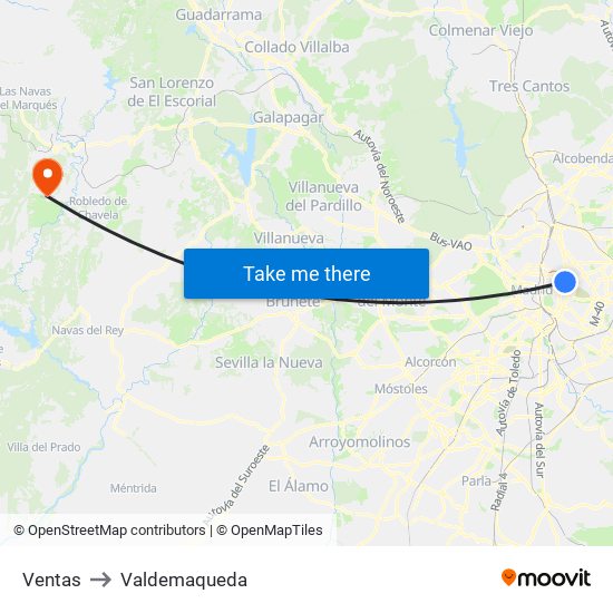 Ventas to Valdemaqueda map