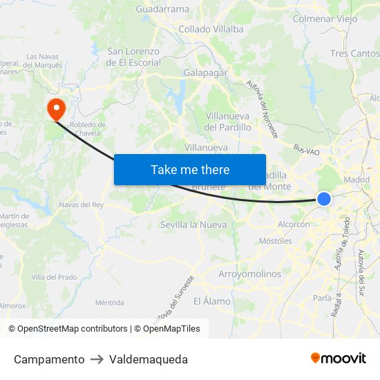 Campamento to Valdemaqueda map