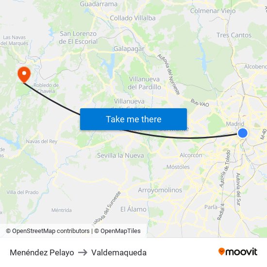 Menéndez Pelayo to Valdemaqueda map