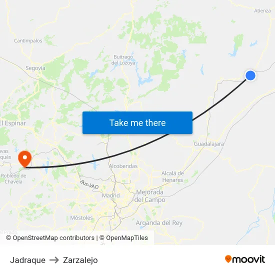Jadraque to Zarzalejo map