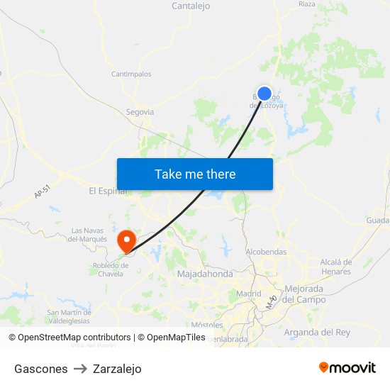 Gascones to Zarzalejo map