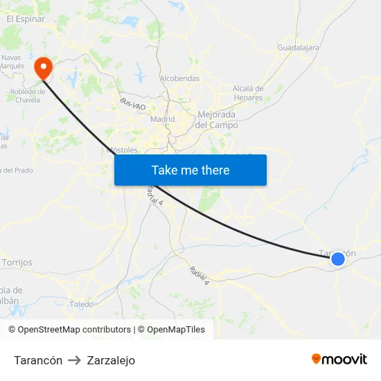 Tarancón to Zarzalejo map