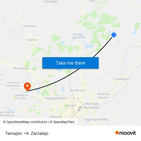 Tamajón to Zarzalejo map