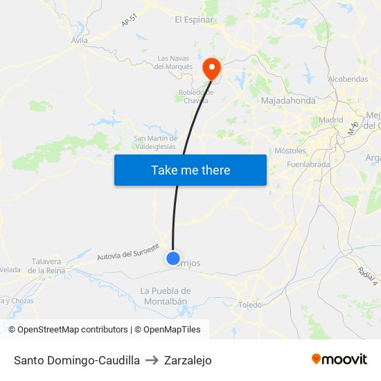 Santo Domingo-Caudilla to Zarzalejo map