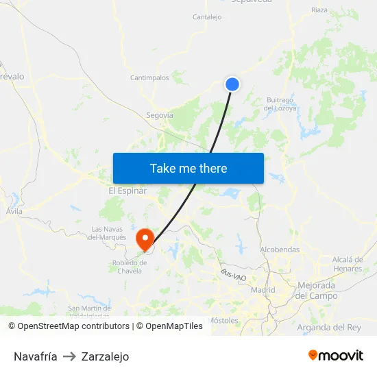 Navafría to Zarzalejo map