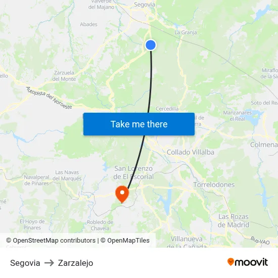 Segovia to Zarzalejo map