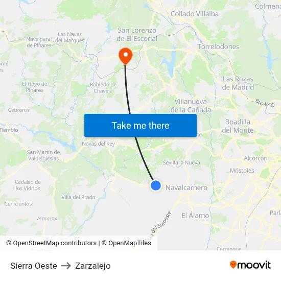 Sierra Oeste to Zarzalejo map