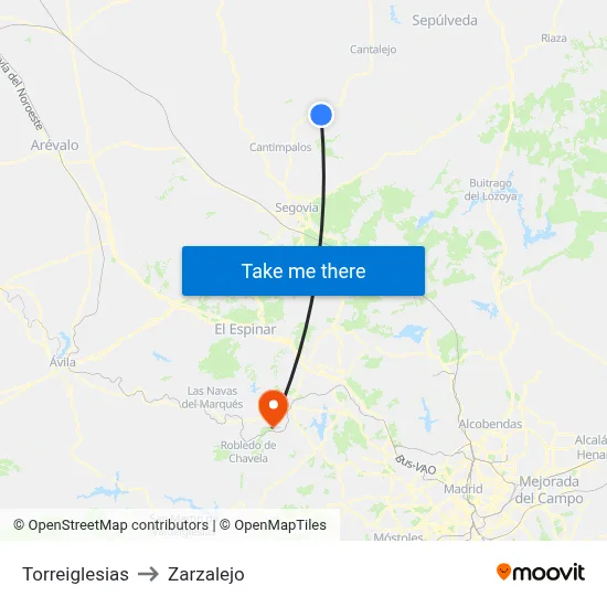 Torreiglesias to Zarzalejo map