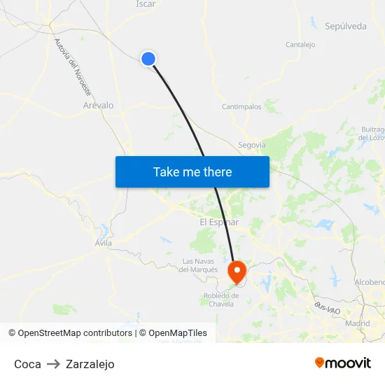 Coca to Zarzalejo map