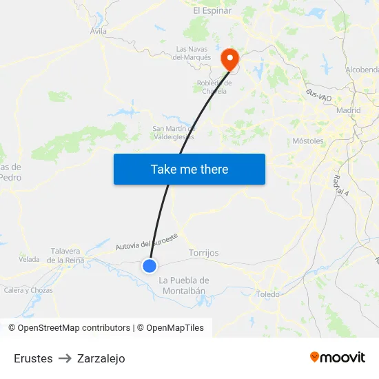 Erustes to Zarzalejo map