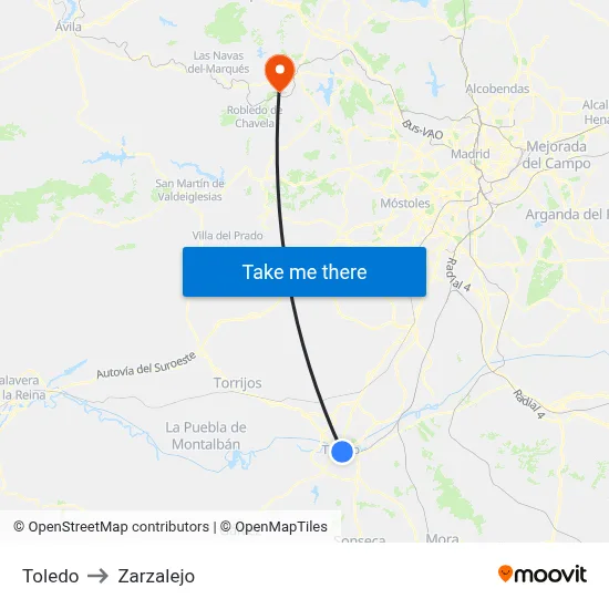 Toledo to Zarzalejo map