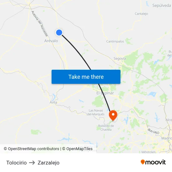 Tolocirio to Zarzalejo map