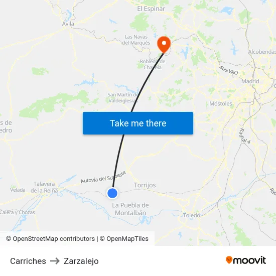 Carriches to Zarzalejo map