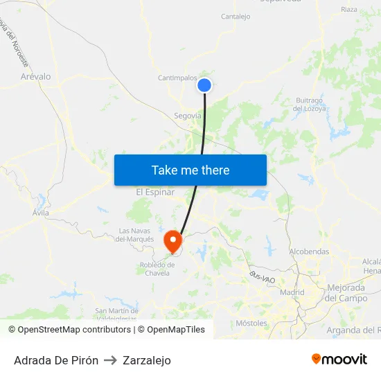 Adrada De Pirón to Zarzalejo map