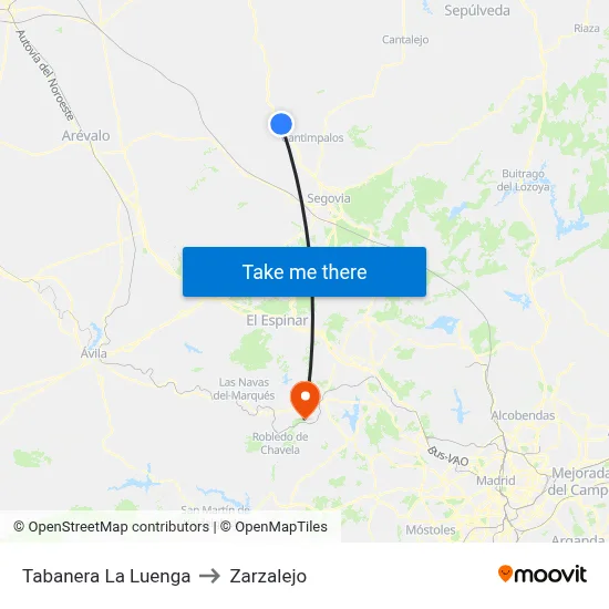 Tabanera La Luenga to Zarzalejo map