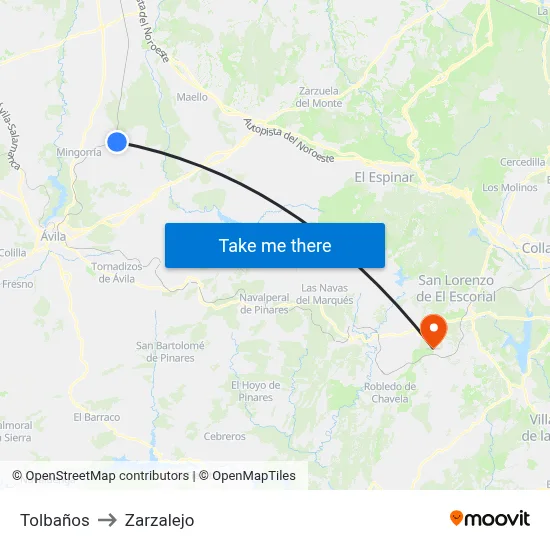 Tolbaños to Zarzalejo map