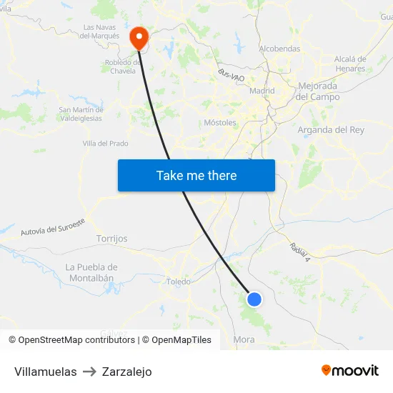 Villamuelas to Zarzalejo map
