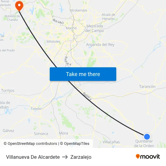 Villanueva De Alcardete to Zarzalejo map
