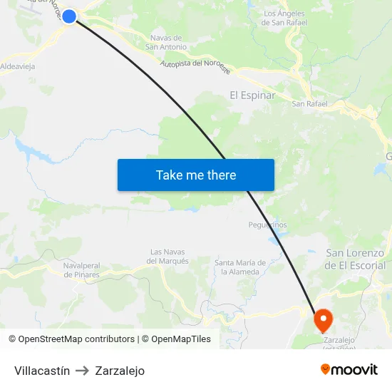 Villacastín to Zarzalejo map