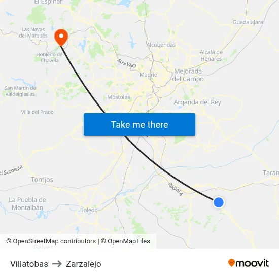 Villatobas to Zarzalejo map