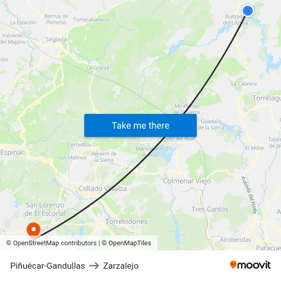 Piñuécar-Gandullas to Zarzalejo map