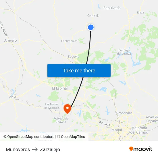 Muñoveros to Zarzalejo map