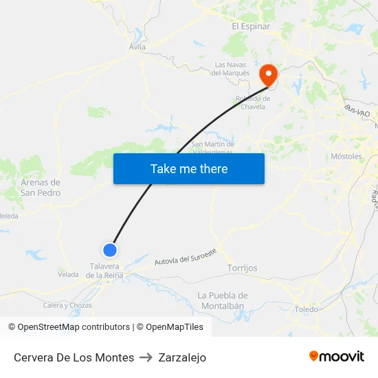 Cervera De Los Montes to Zarzalejo map