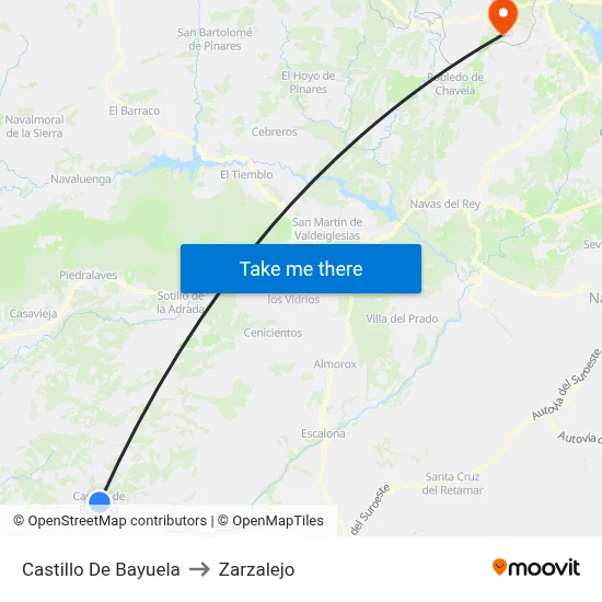 Castillo De Bayuela to Zarzalejo map