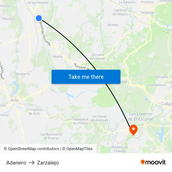 Adanero to Zarzalejo map