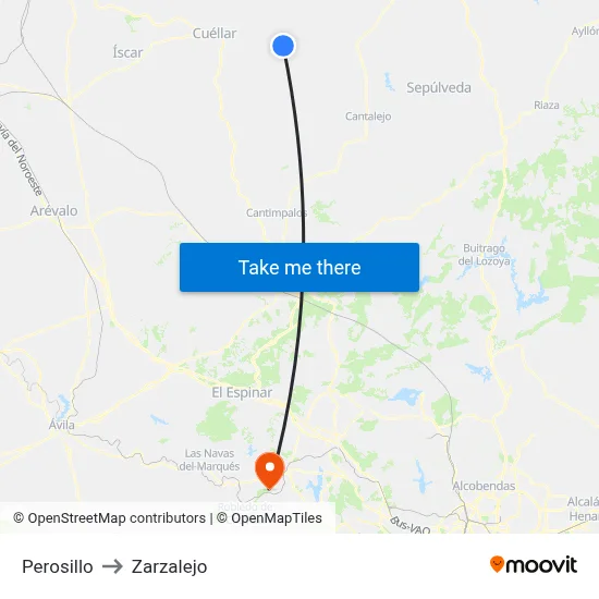 Perosillo to Zarzalejo map
