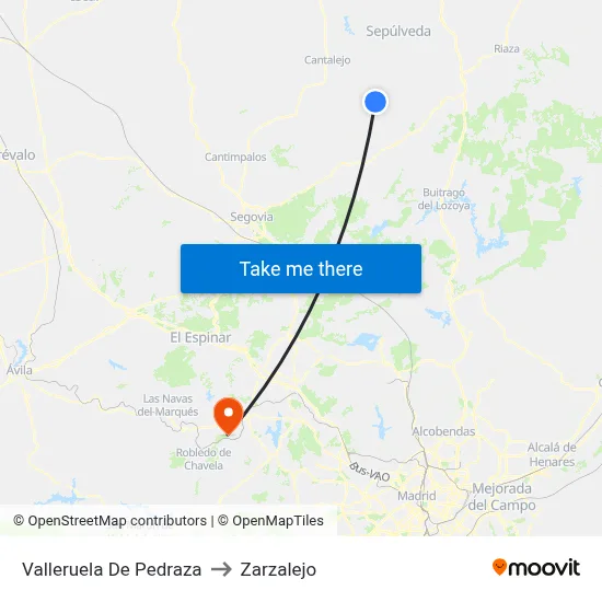 Valleruela De Pedraza to Zarzalejo map