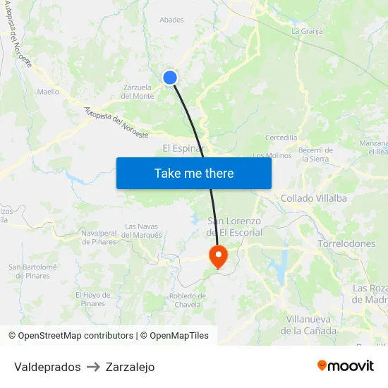Valdeprados to Zarzalejo map