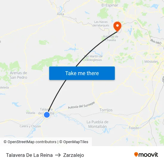 Talavera De La Reina to Zarzalejo map