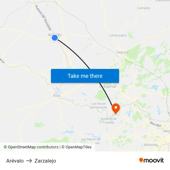 Arévalo to Zarzalejo map
