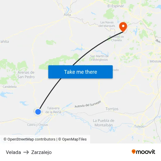 Velada to Zarzalejo map