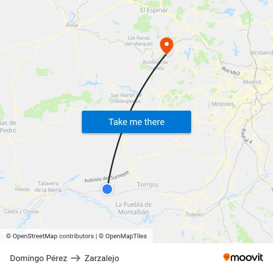 Domingo Pérez to Zarzalejo map