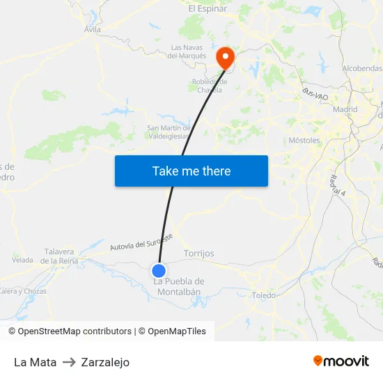 La Mata to Zarzalejo map