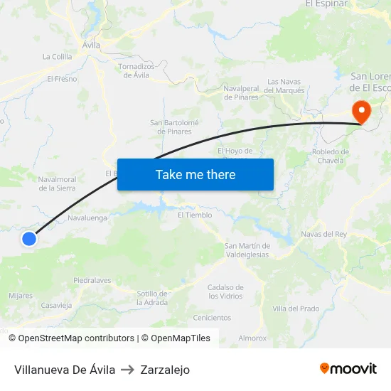 Villanueva De Ávila to Zarzalejo map