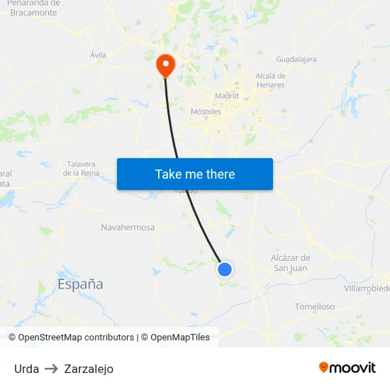 Urda to Zarzalejo map