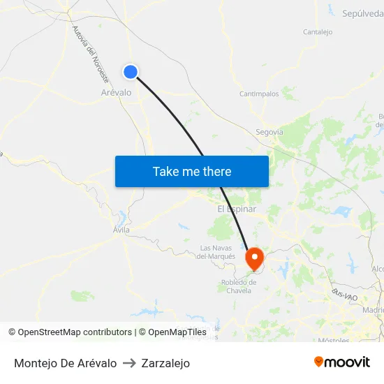 Montejo De Arévalo to Zarzalejo map