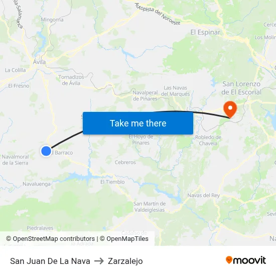 San Juan De La Nava to Zarzalejo map