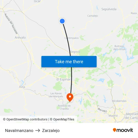 Navalmanzano to Zarzalejo map