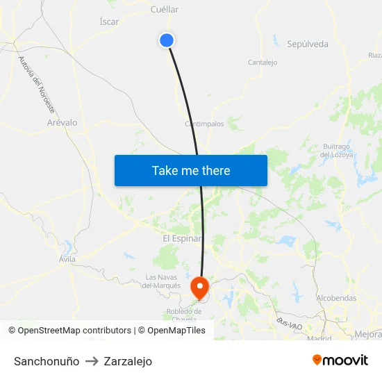Sanchonuño to Zarzalejo map