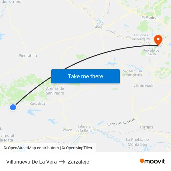 Villanueva De La Vera to Zarzalejo map