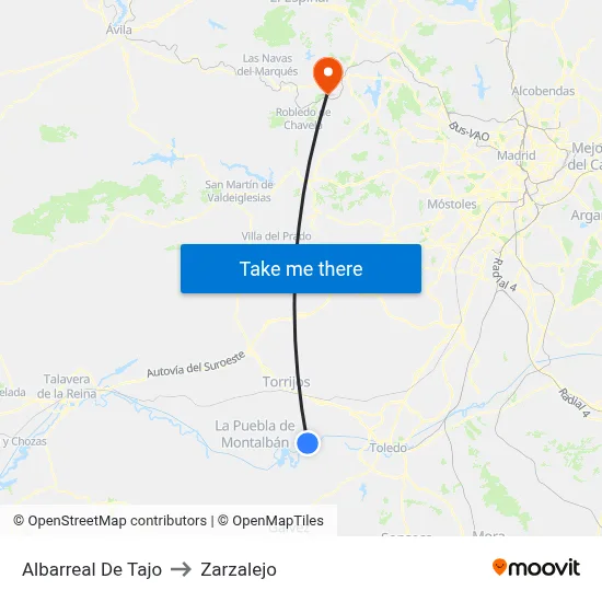 Albarreal De Tajo to Zarzalejo map
