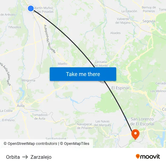 Orbita to Zarzalejo map