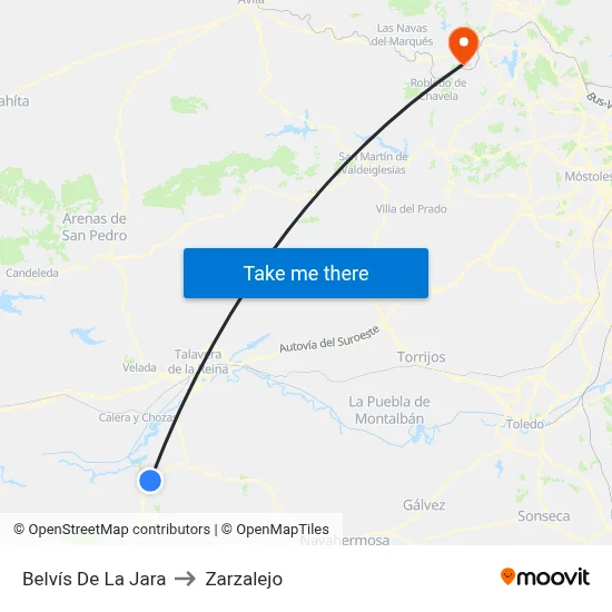 Belvís De La Jara to Zarzalejo map