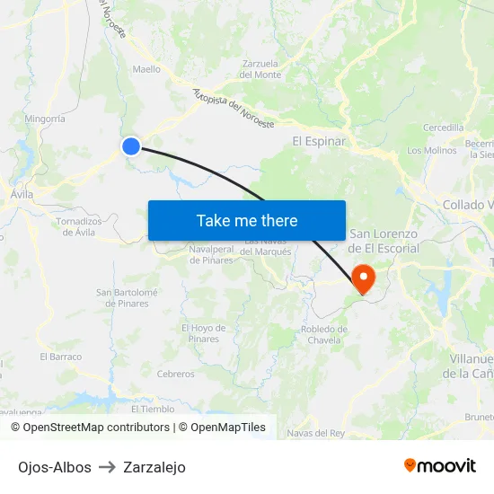 Ojos-Albos to Zarzalejo map