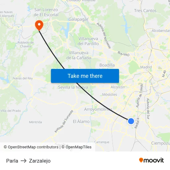 Parla to Zarzalejo map