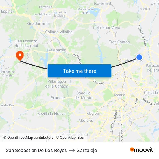 San Sebastián De Los Reyes to Zarzalejo map